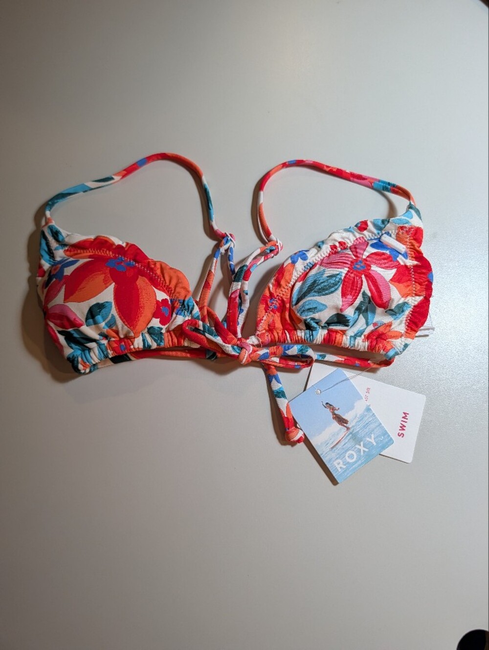 Roxy Orange & Red Floral Bikini Top XS NWT